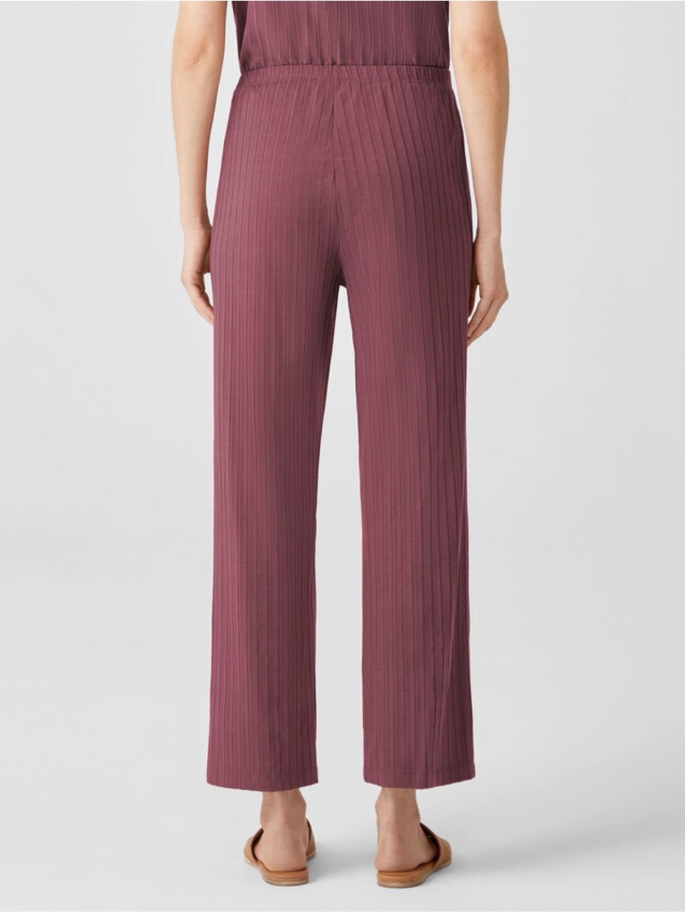NWT Eileen Fisher Washable Stretch Rib Straight Pant Easy Fit Ankle Fig Mauve M